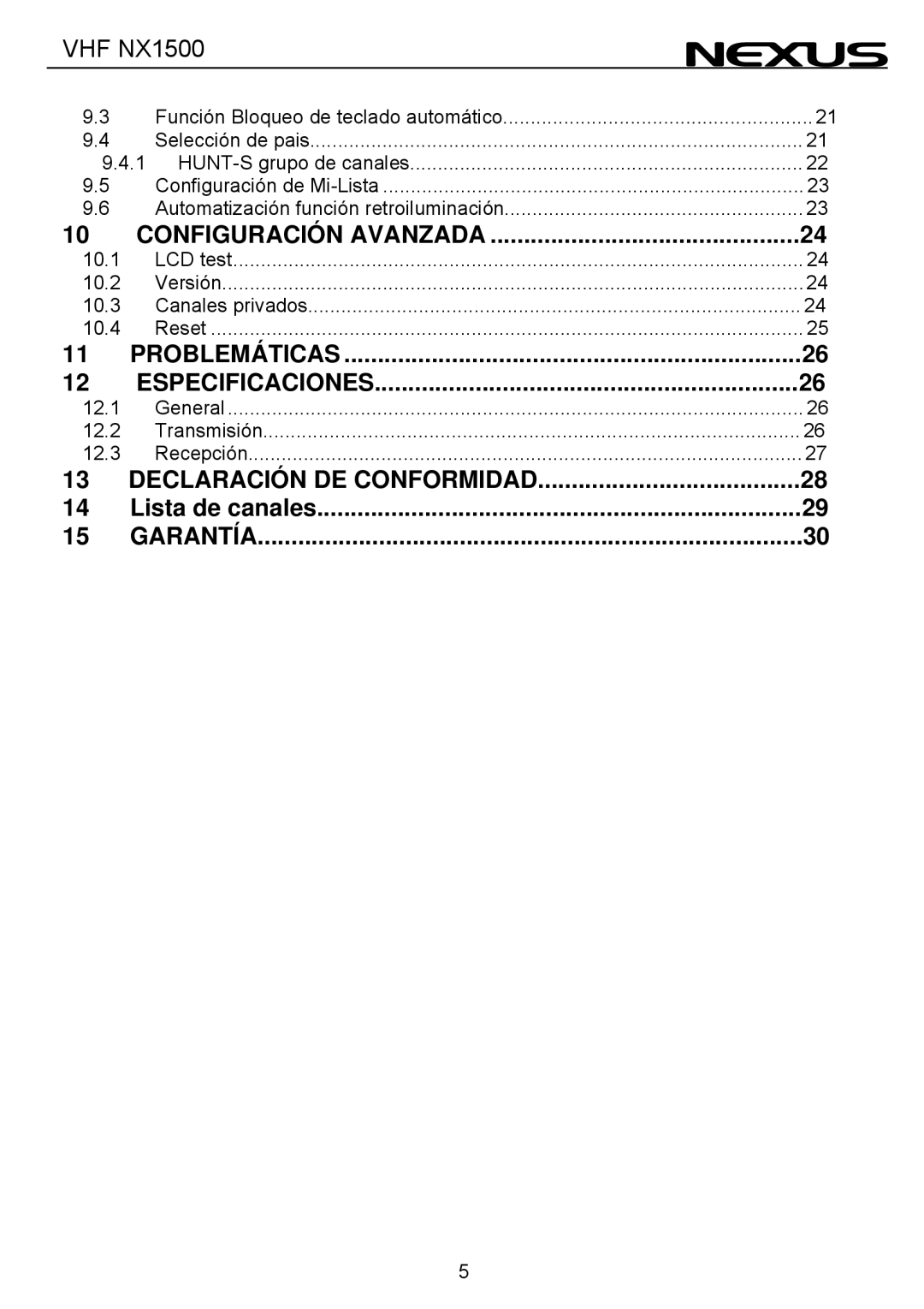 Nexus 21 NX1500 manual Configuración Avanzada, Problemáticas Especificaciones, Garantía 