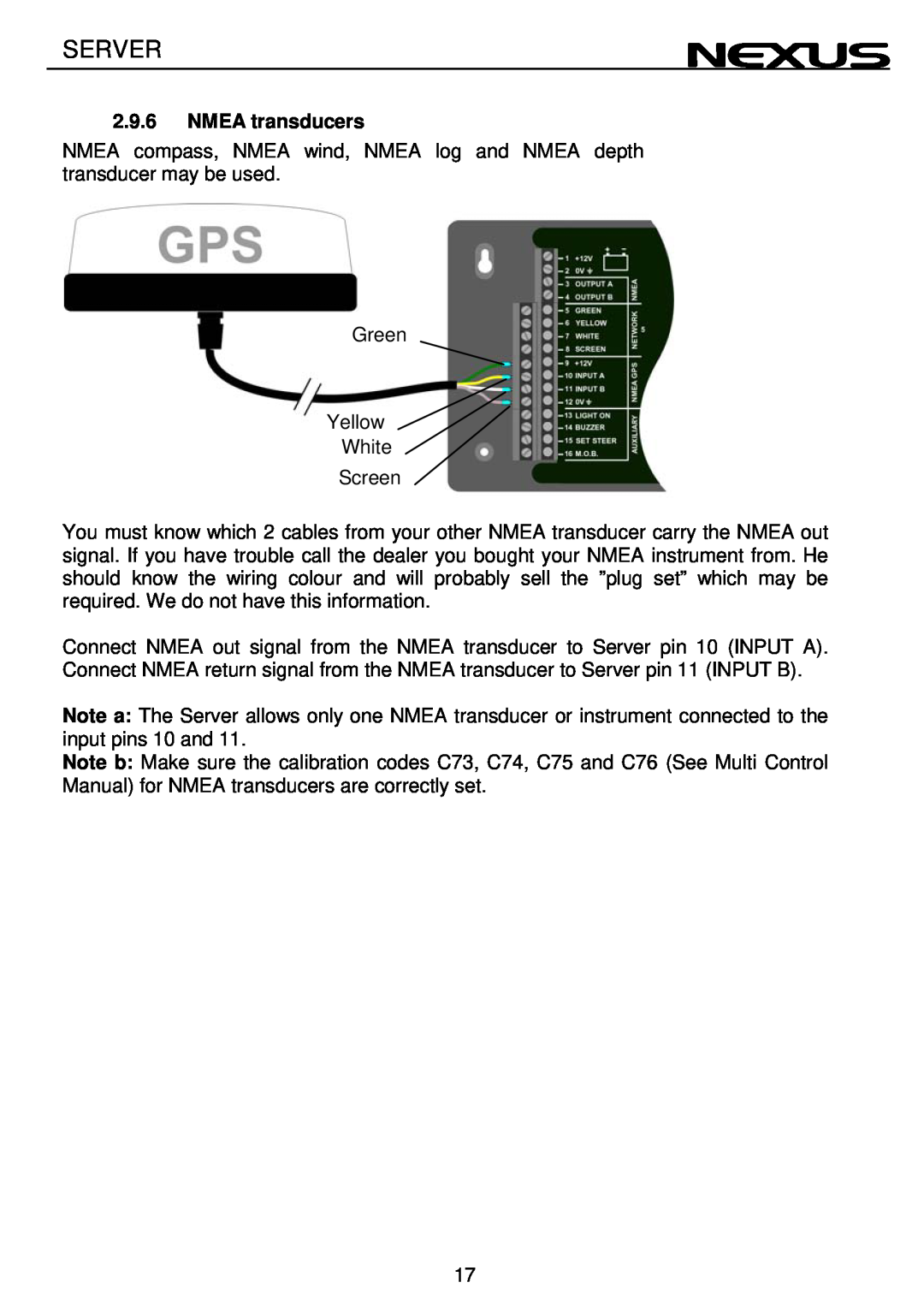 Nexus 21 NX2 operation manual Server, NMEA transducers 