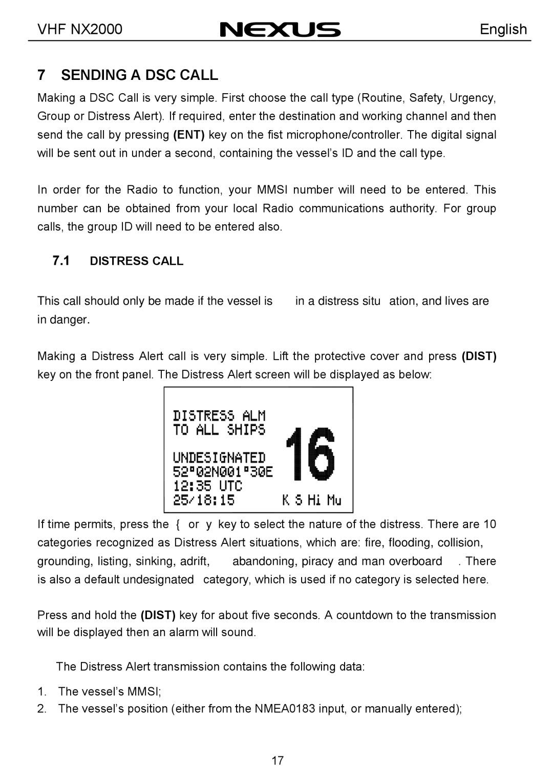 Nexus 21 NX2000 operation manual Sending a DSC Call 