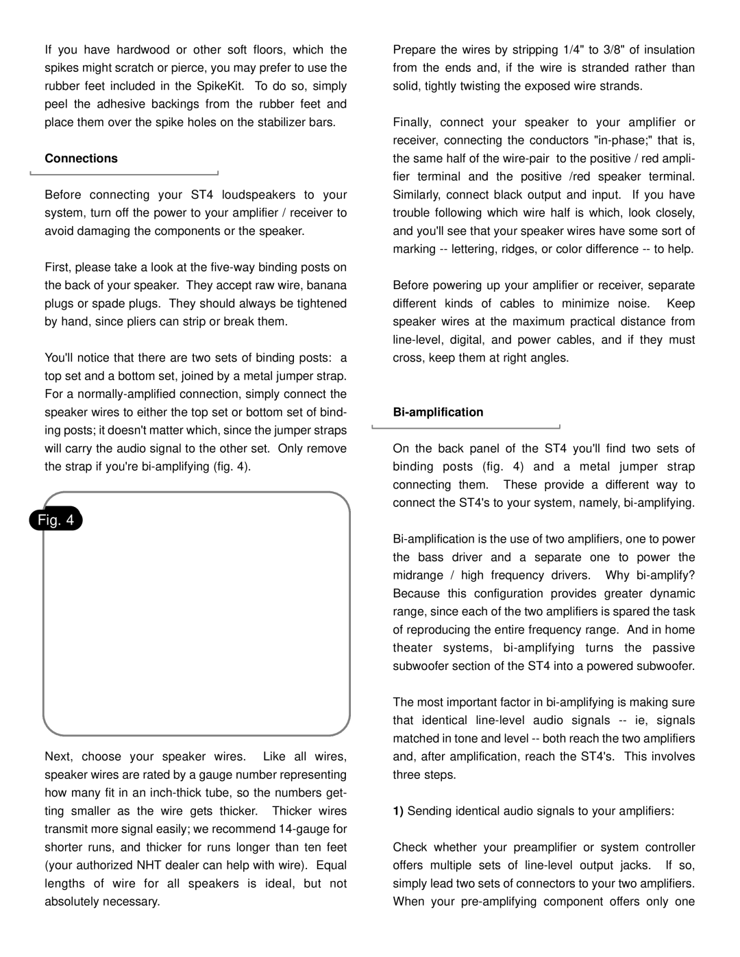 NHT 4 user manual Connections, Bi-amplification 