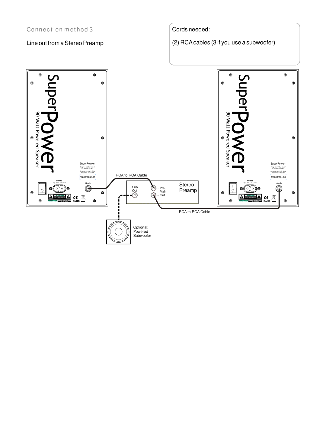 NHT 9993 setup guide RCA cables 3 if you use a subwoofer, RCA to RCA Cable, Optional Powered Subwoofer 