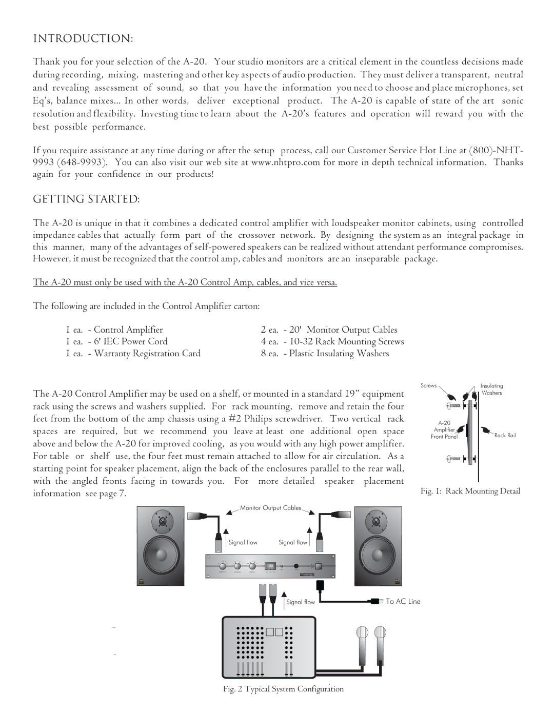 NHT A-20 owner manual Introduction, Getting Started 