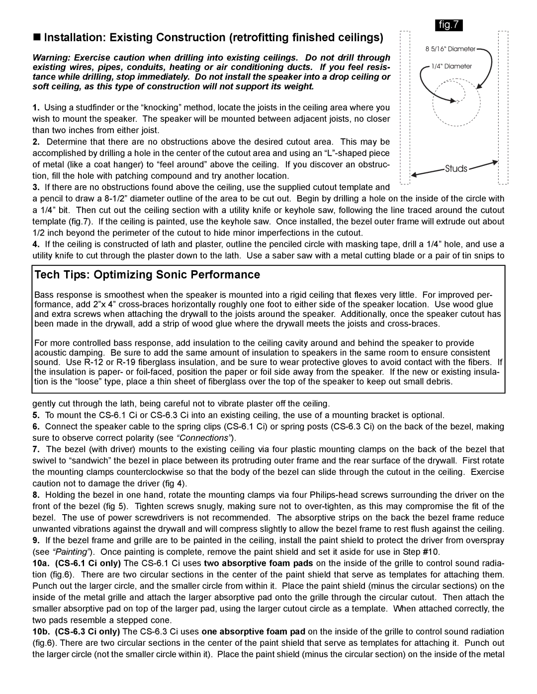 NHT CS-6.3 Ci, CS-6.1 Ci specifications Tech Tips Optimizing Sonic Performance 