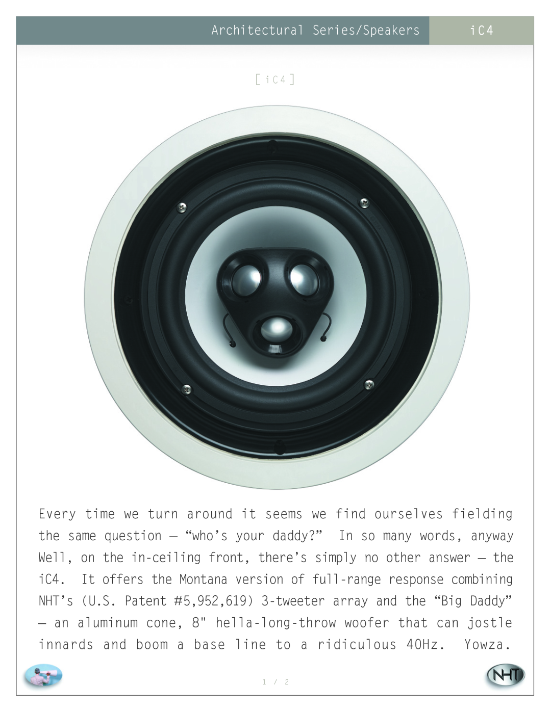 NHT IC4 manual Architectural Series/Speakers 