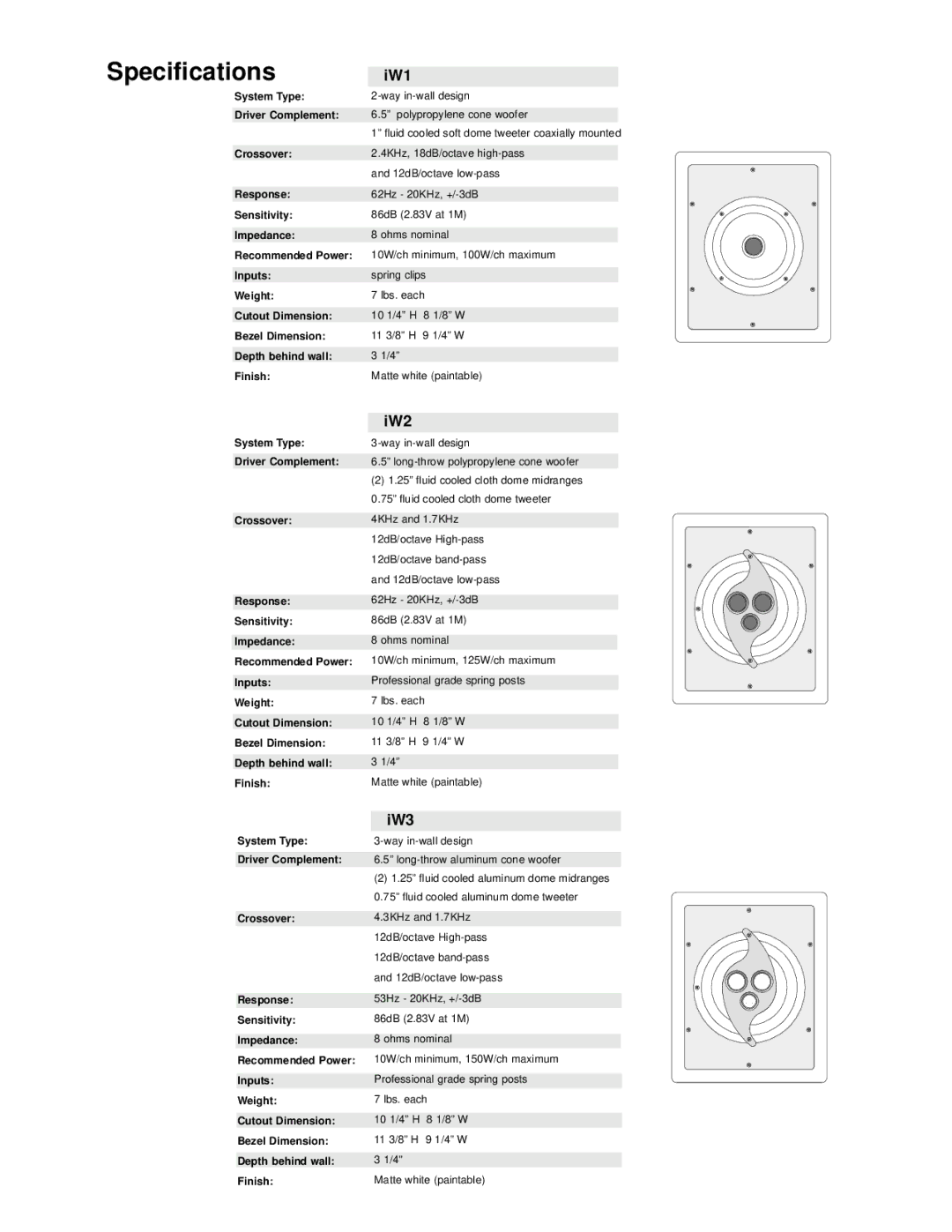 NHT IW1 owner manual Specifications 