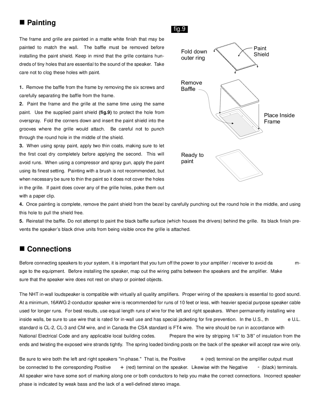 NHT IW1 owner manual Painting, Connections 