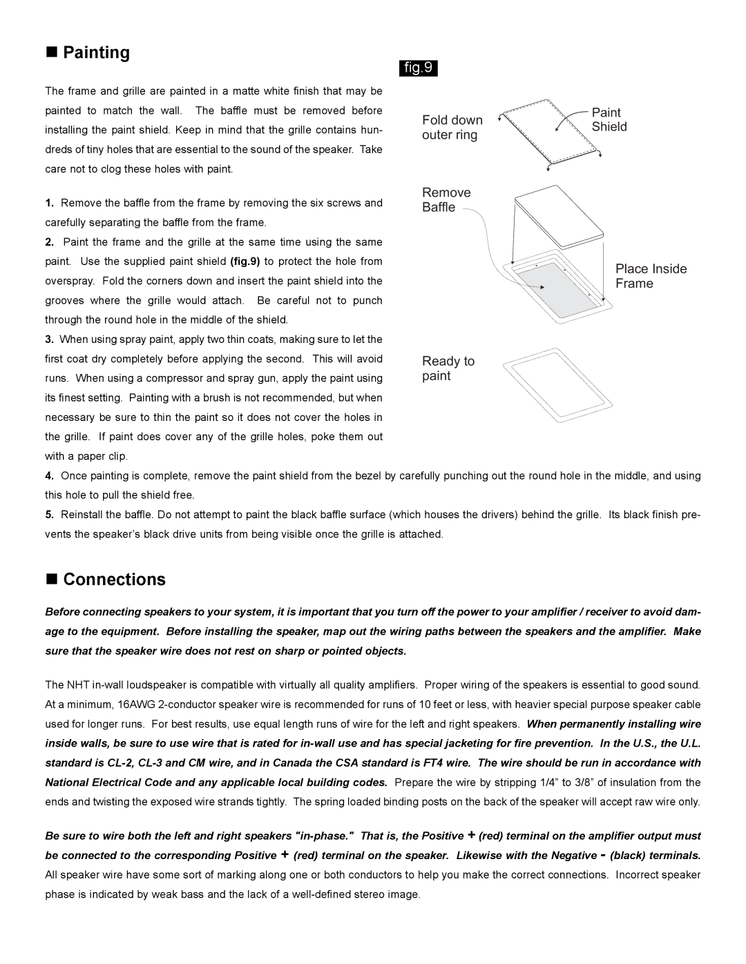 NHT IW2, iW3 owner manual „ Painting, „ Connections 