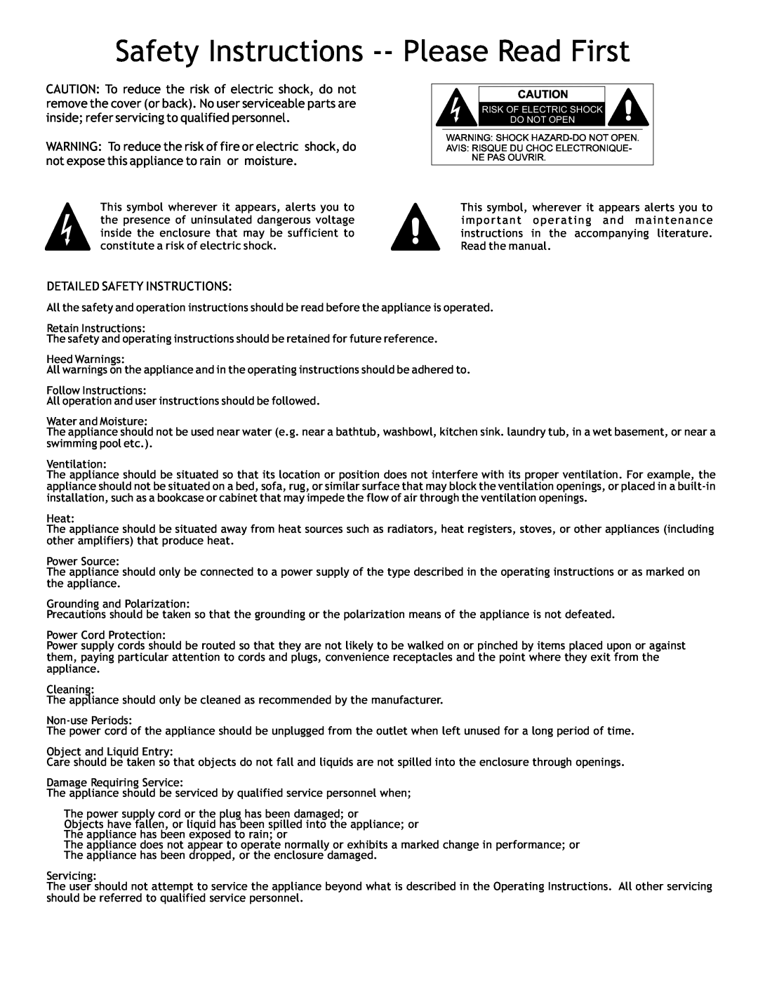 NHT M-20 owner manual Safety Instructions --Please Read First 