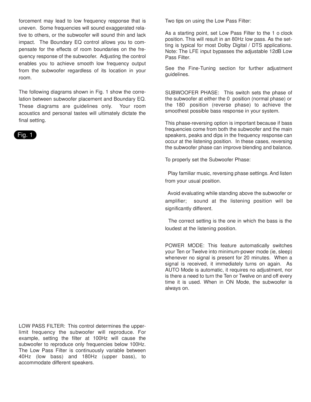 NHT Powered Subwoofers owner manual Two tips on using the Low Pass Filter 