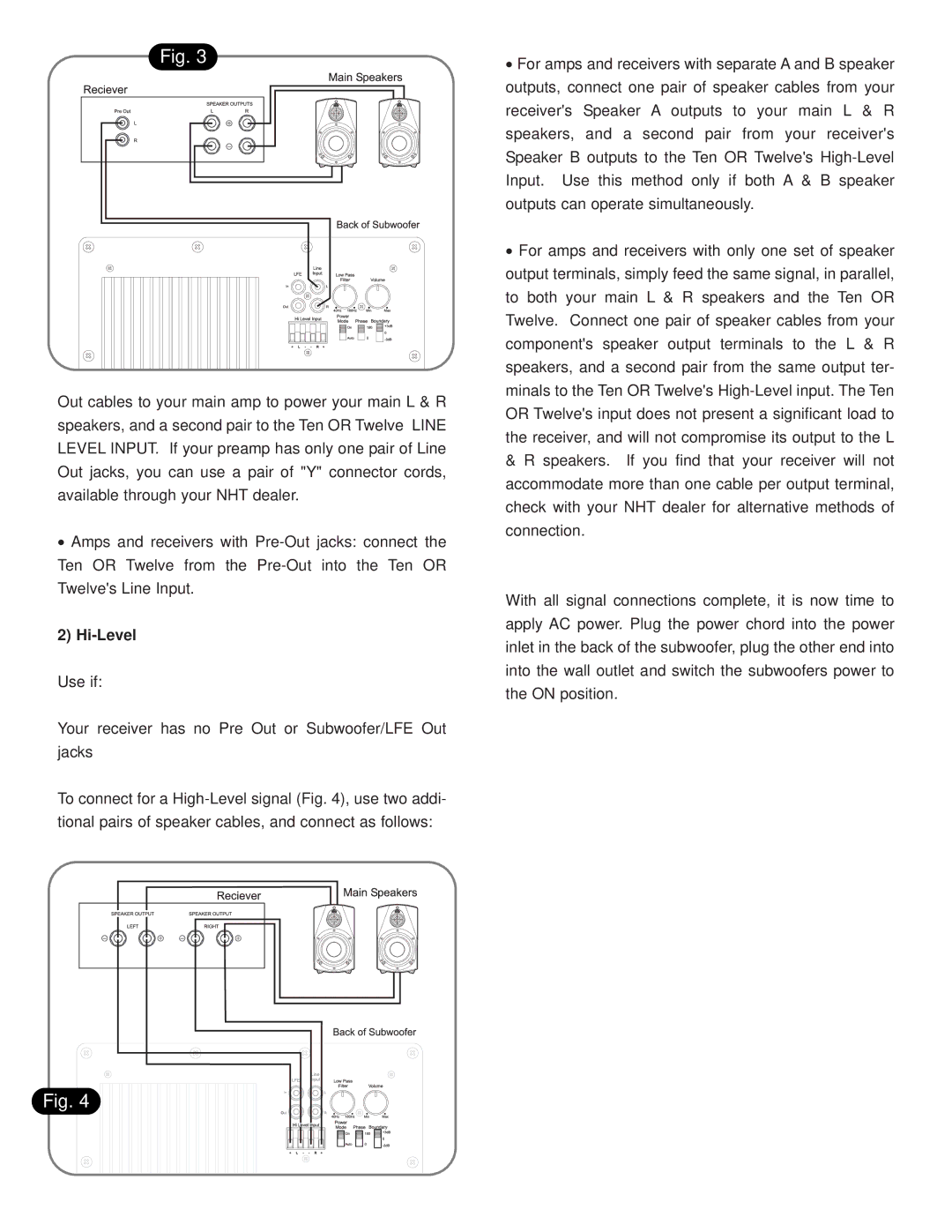 NHT Powered Subwoofers owner manual Hi-Level 