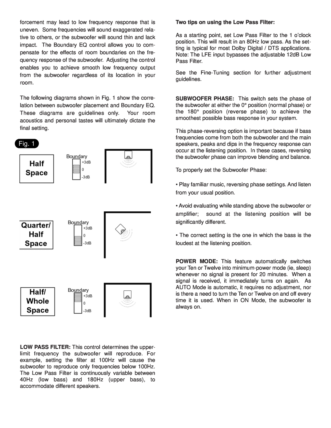 NHT Powered Subwoofers owner manual Two tips on using the Low Pass Filter 