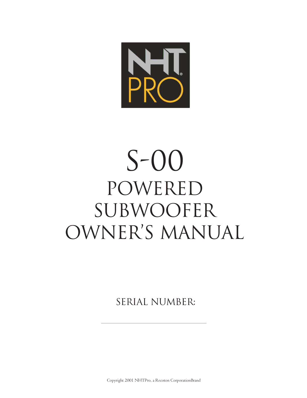 NHT S-00 Powered owner manual Powered Subwoofer 