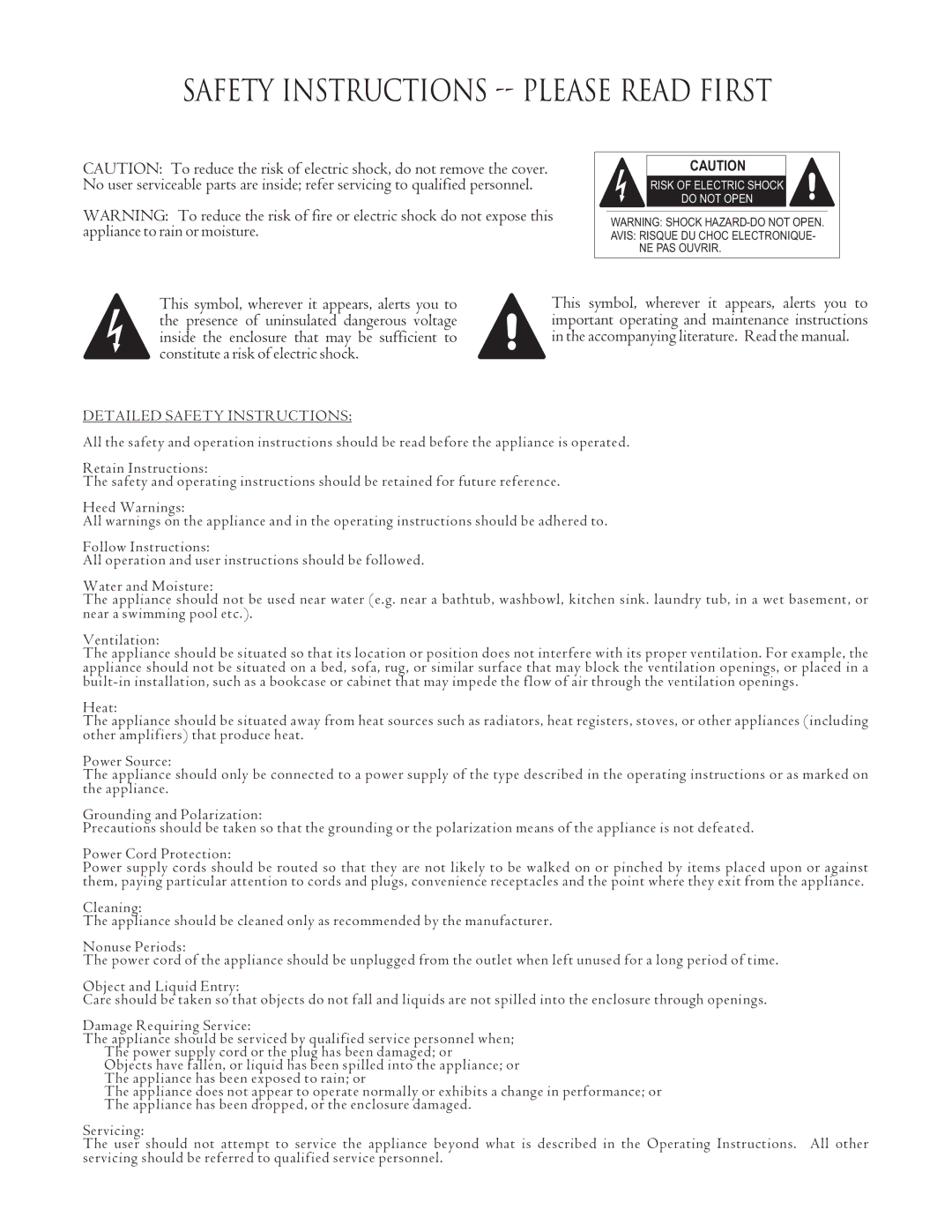 NHT S-00 Powered owner manual Safety Instructions -- Please Read First 