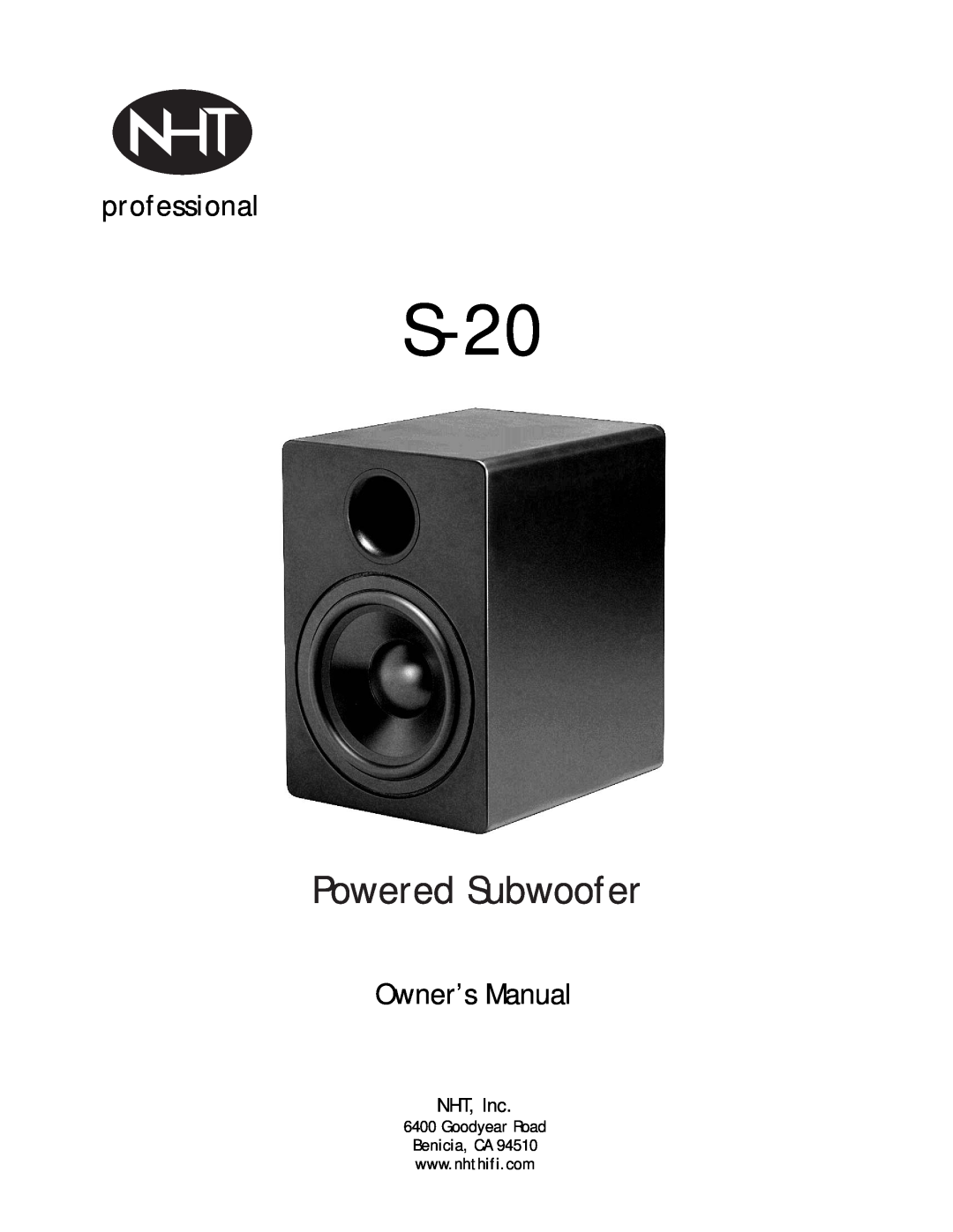 NHT S-20 owner manual Powered Subwoofer, professional, NHT, Inc 