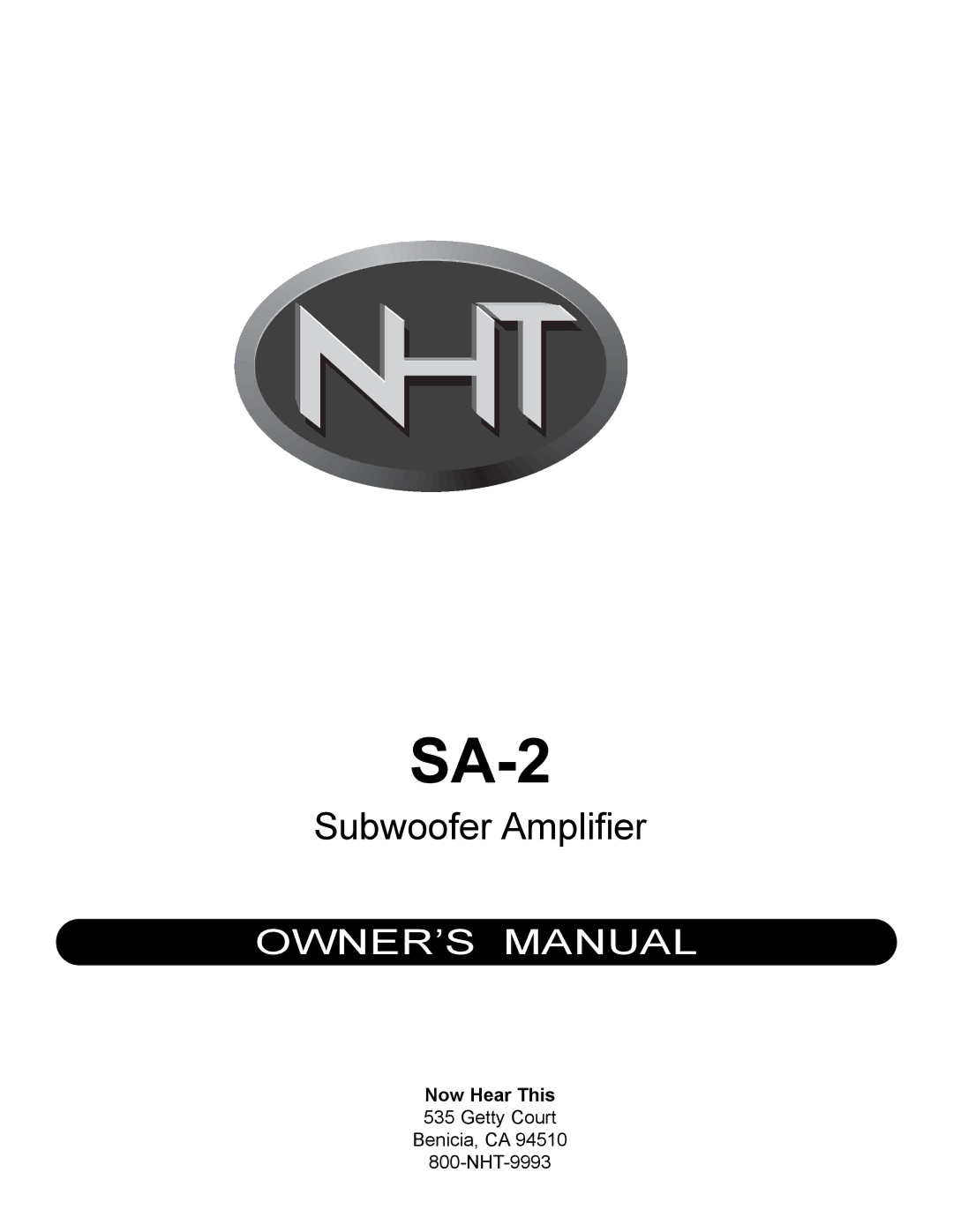 NHT SA-2 owner manual Now Hear This 