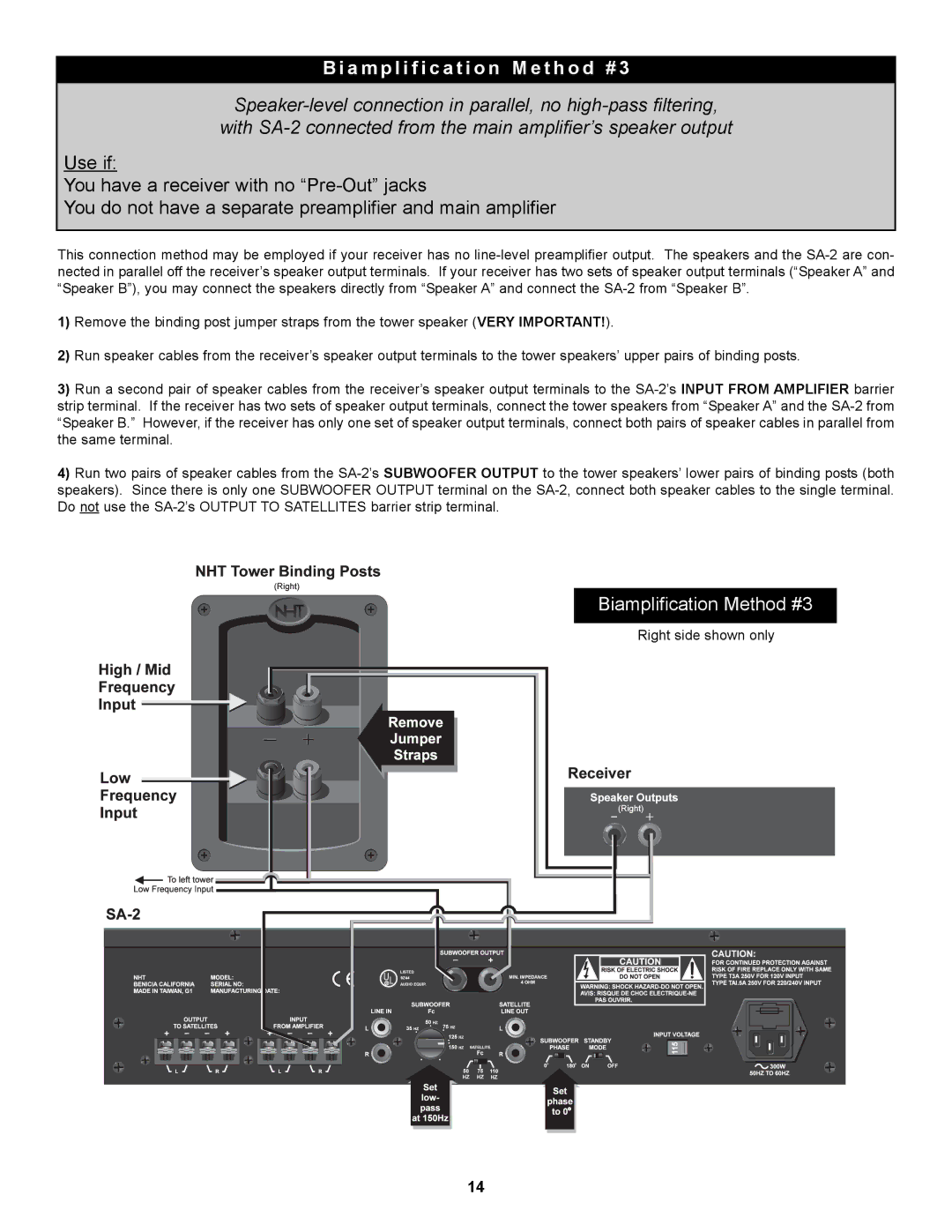 NHT SA-2 owner manual Biamplification Method #3 