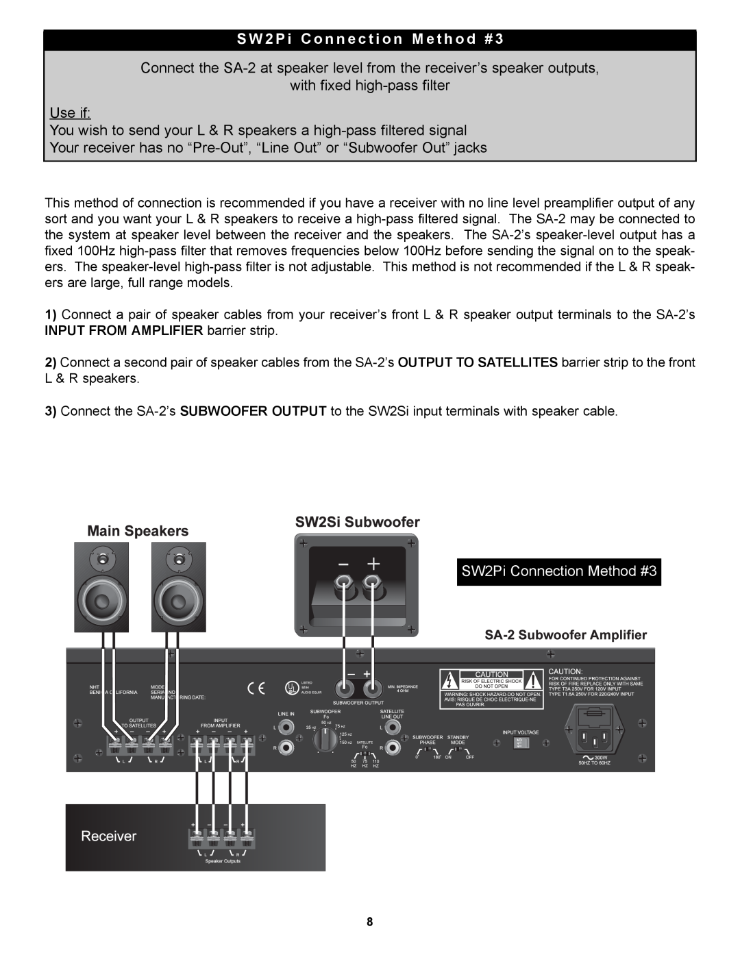 NHT SA-2 owner manual S W 2 P i C o n n e c t i o n M e t h o d #, with fixed high-passfilter Use if 