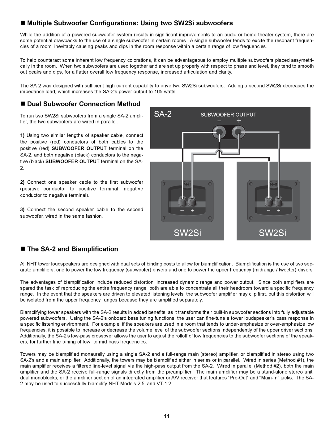 NHT owner manual „Dual Subwoofer Connection Method, „The SA-2and Biamplification 