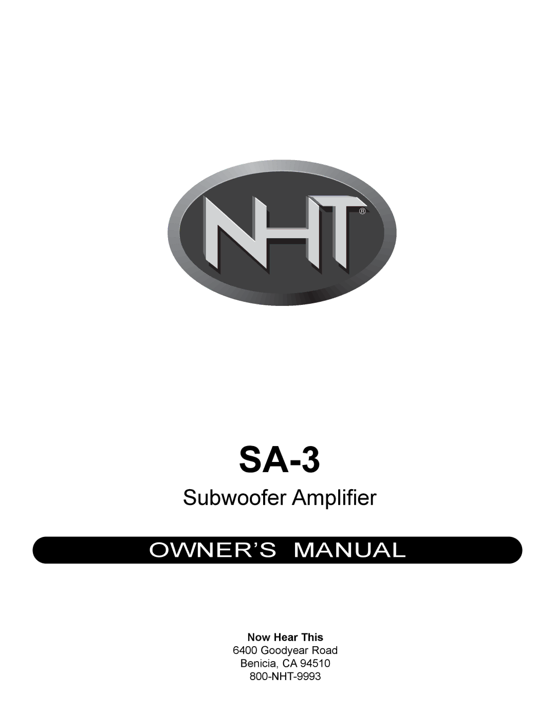 NHT SA-3 owner manual Now Hear This 