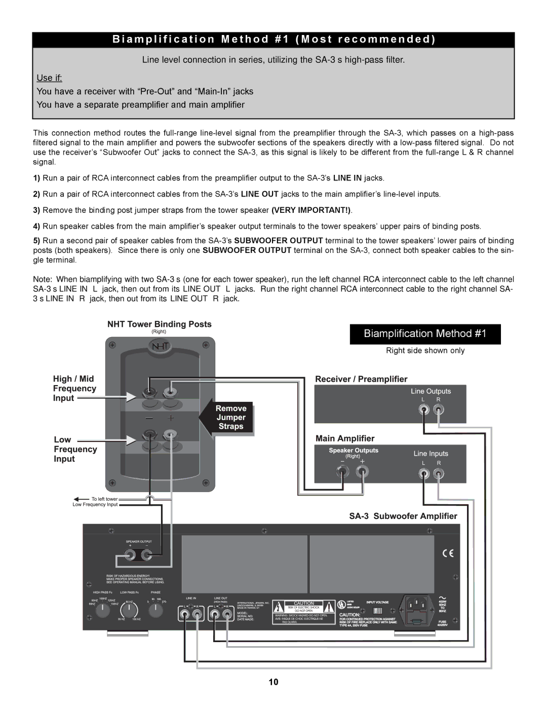 NHT SA-3 owner manual Biamplification Method #1 