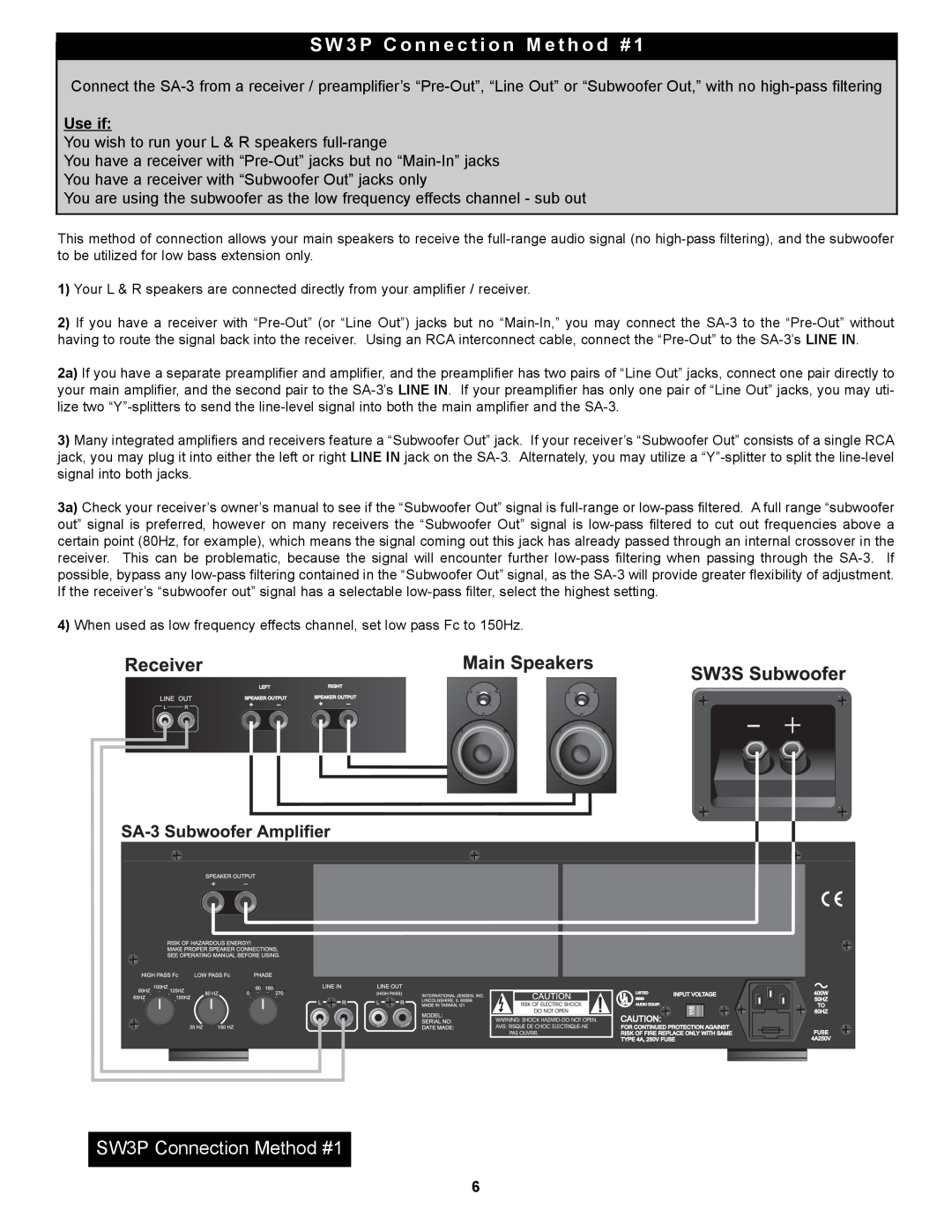 NHT SA-3 owner manual S W 3 P C o n n e c t i o n M e t h o d #, Use if, You wish to run your L & R speakers full-range 