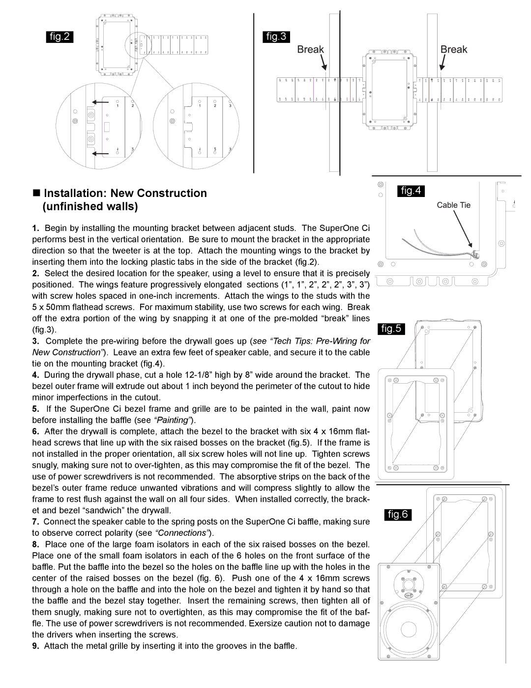 NHT SuperOne Ci owner manual „ Installation New Construction Unfinished walls 