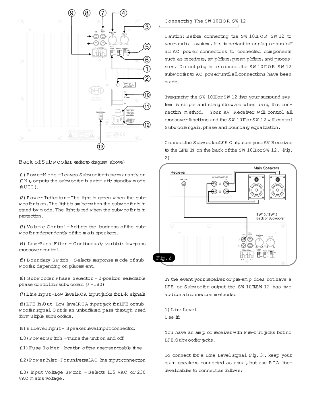 NHT user manual Connecting The SW 10IIO R SW, Ade 