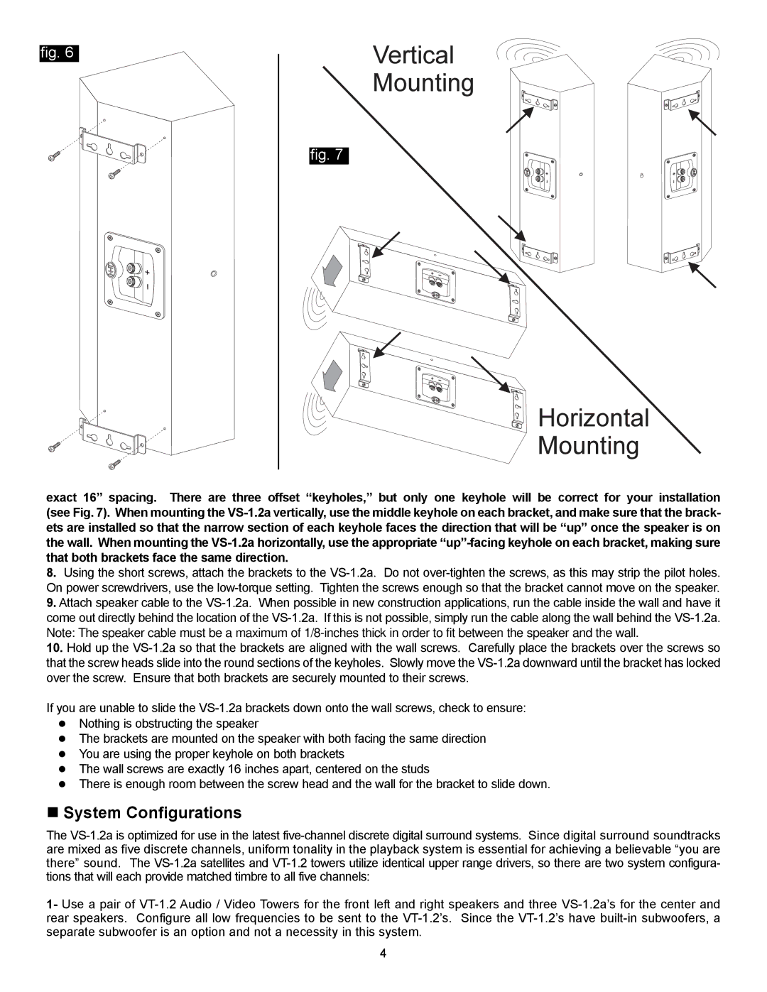 NHT VS-1.2a owner manual „ System Configurations 