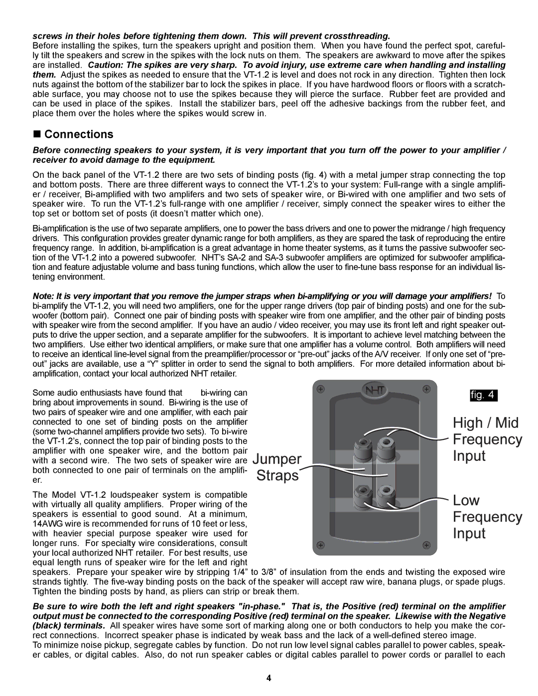 NHT VT-1.2 owner manual „ Connections 