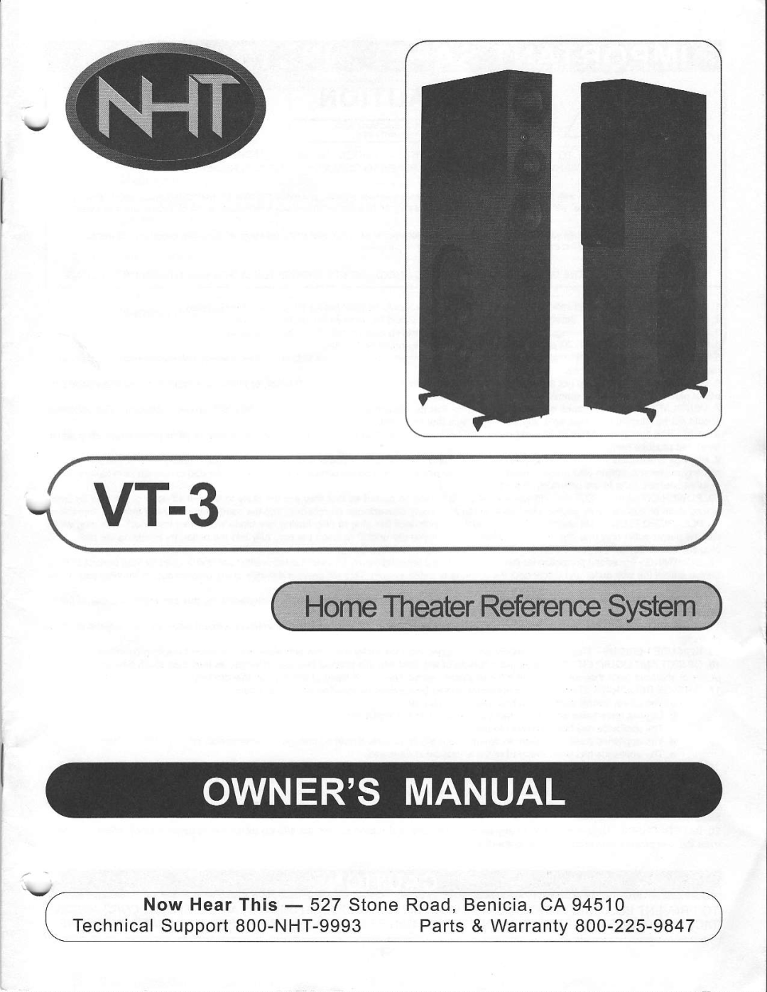 NHT VT-3 warranty s - 5 2 7 S t o -NHT-9993, N o w H e a rT h i TechnicalSupport800 