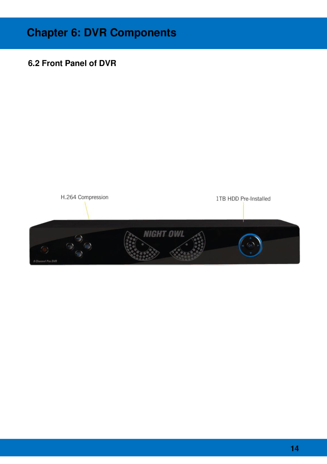 Night Owl Optics Night Owl Pro Remote Access, BJPRO-86-1TB manual Front Panel of DVR 