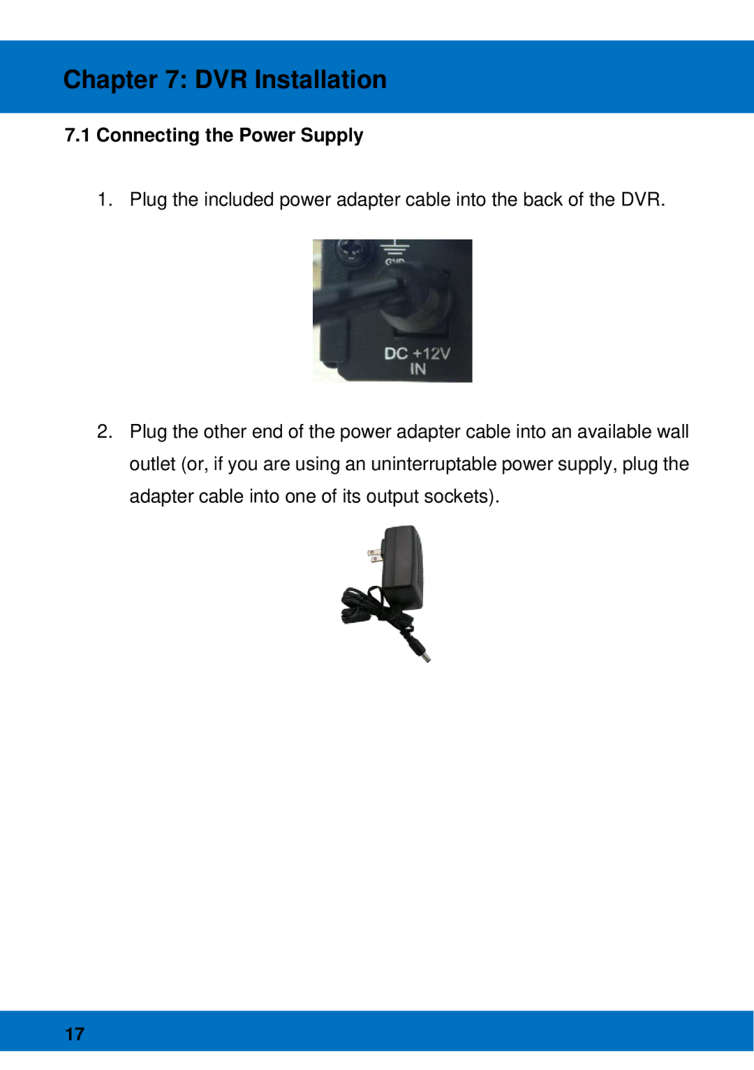 Night Owl Optics BJPRO-86-1TB, Night Owl Pro Remote Access manual DVR Installation, Connecting the Power Supply 