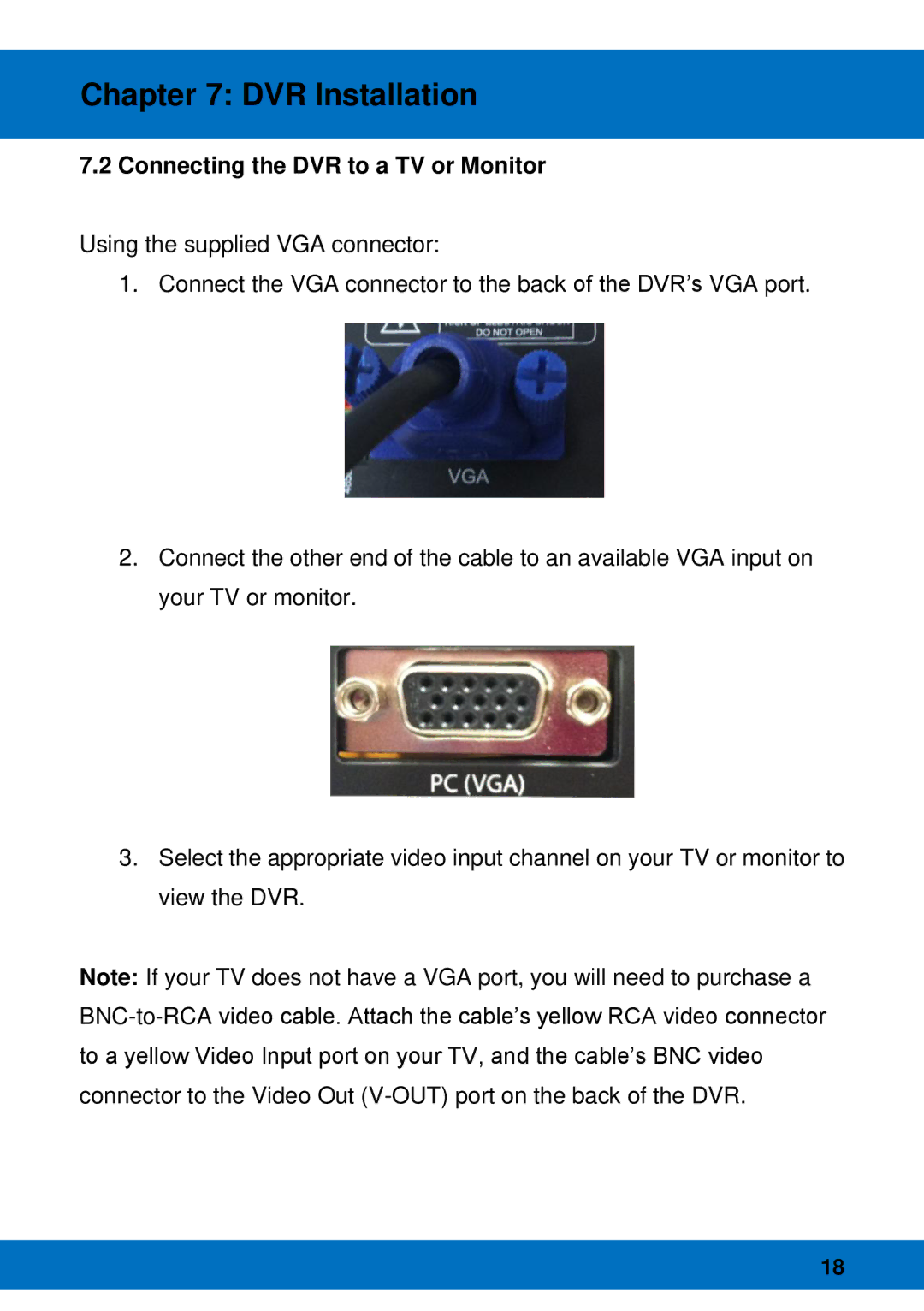 Night Owl Optics Night Owl Pro Remote Access, BJPRO-86-1TB manual Connecting the DVR to a TV or Monitor 