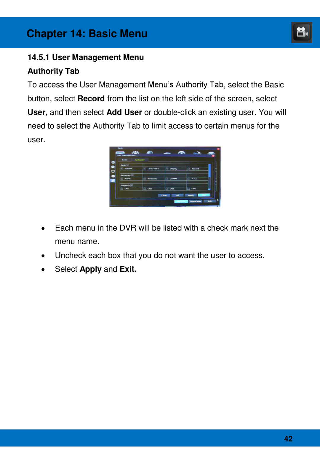 Night Owl Optics Night Owl Pro Remote Access, BJPRO-86-1TB manual User Management Menu Authority Tab 