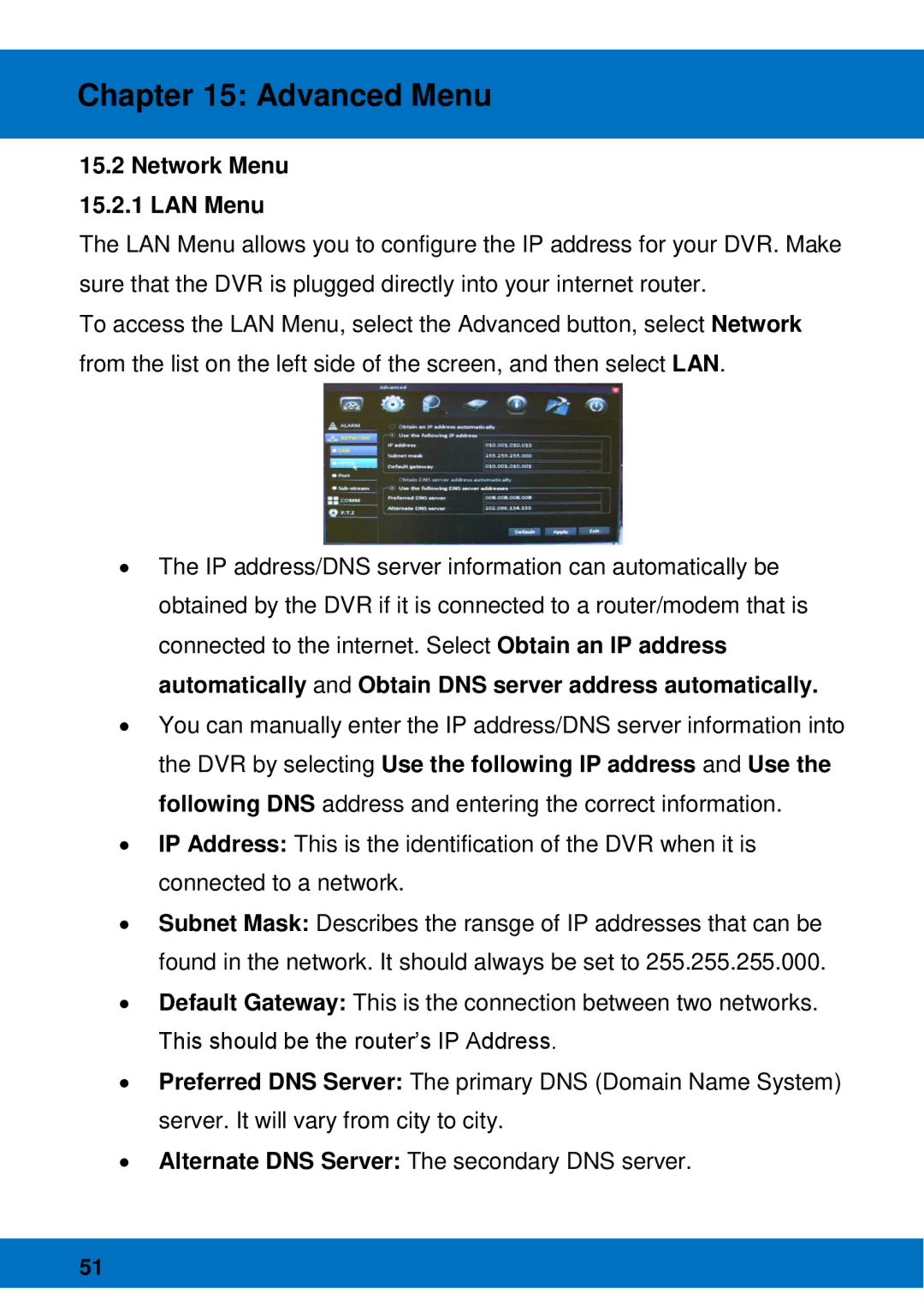 Night Owl Optics BJPRO-86-1TB, Night Owl Pro Remote Access manual Network Menu 15.2.1 LAN Menu 