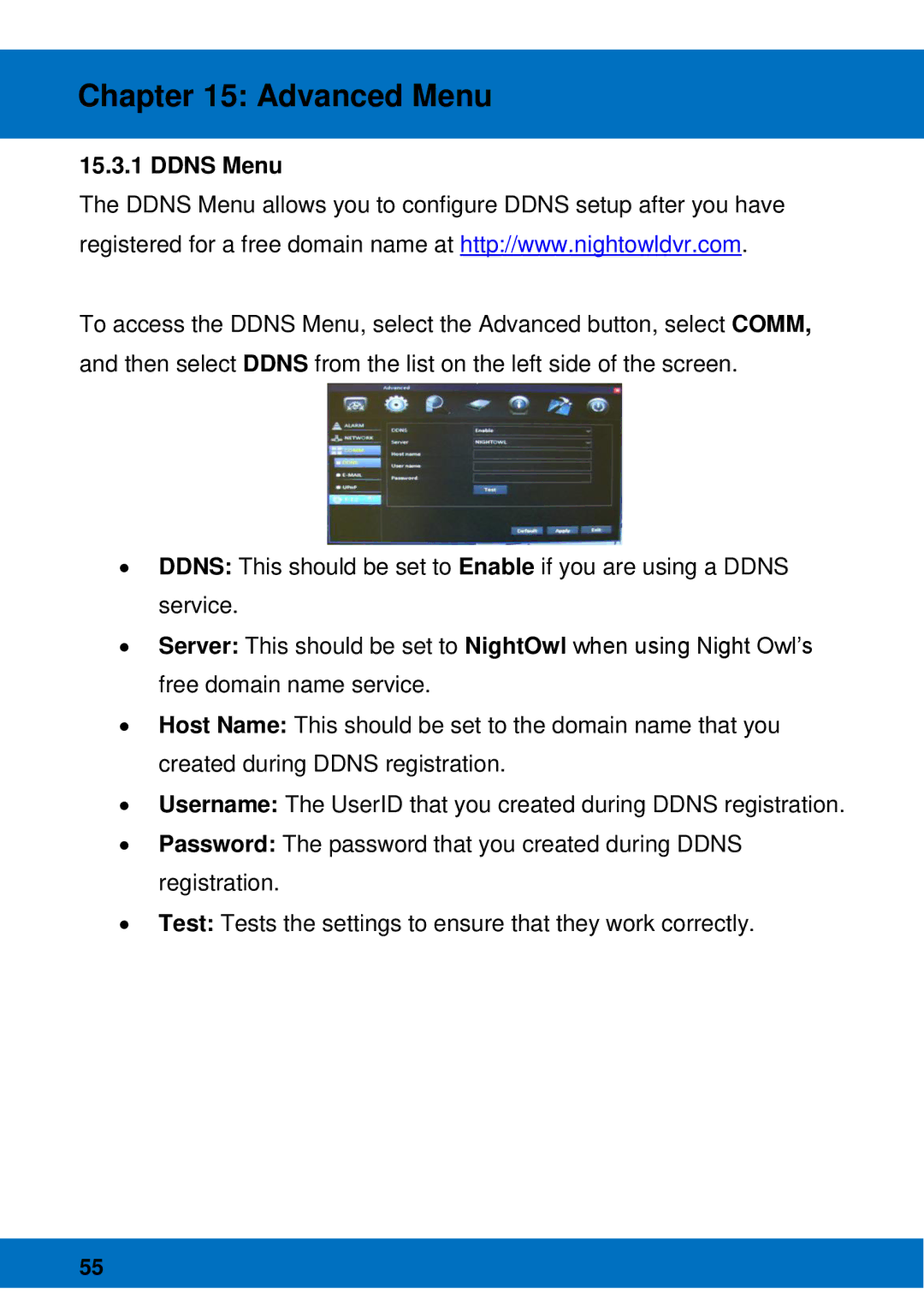 Night Owl Optics BJPRO-86-1TB, Night Owl Pro Remote Access manual Ddns Menu 