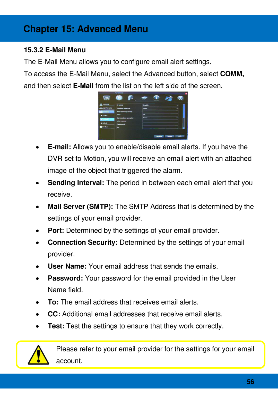 Night Owl Optics Night Owl Pro Remote Access, BJPRO-86-1TB E-Mail Menu allows you to configure email alert settings 