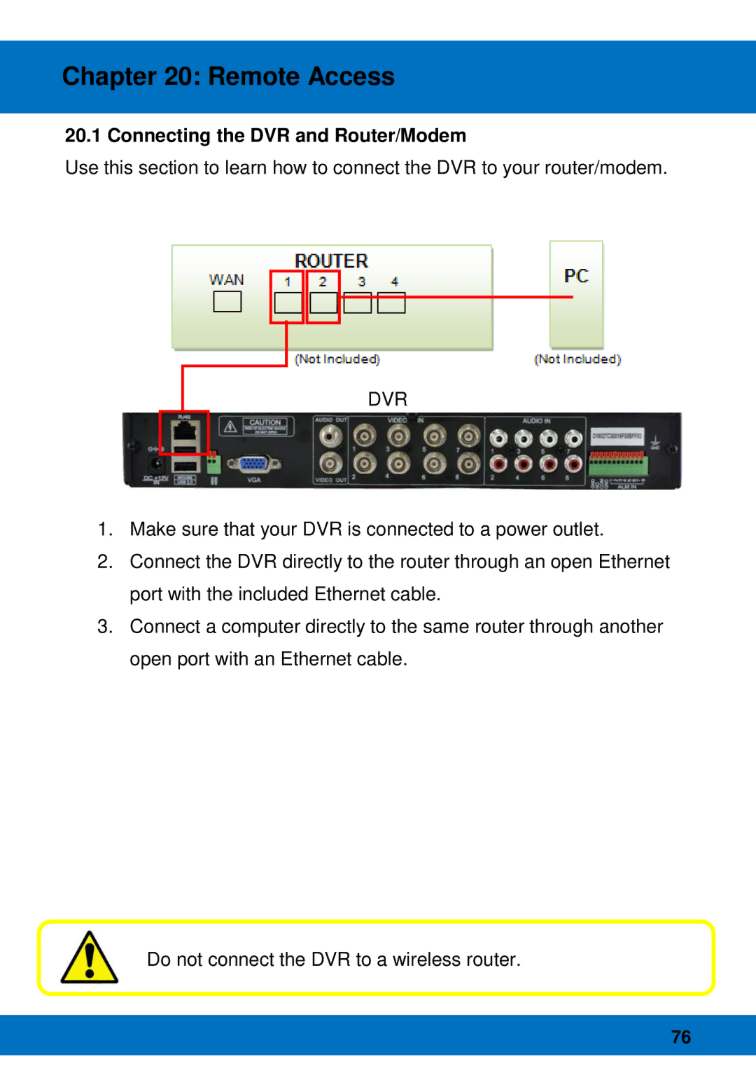 Night Owl Optics Night Owl Pro Remote Access, BJPRO-86-1TB manual Connecting the DVR and Router/Modem, Dvr 