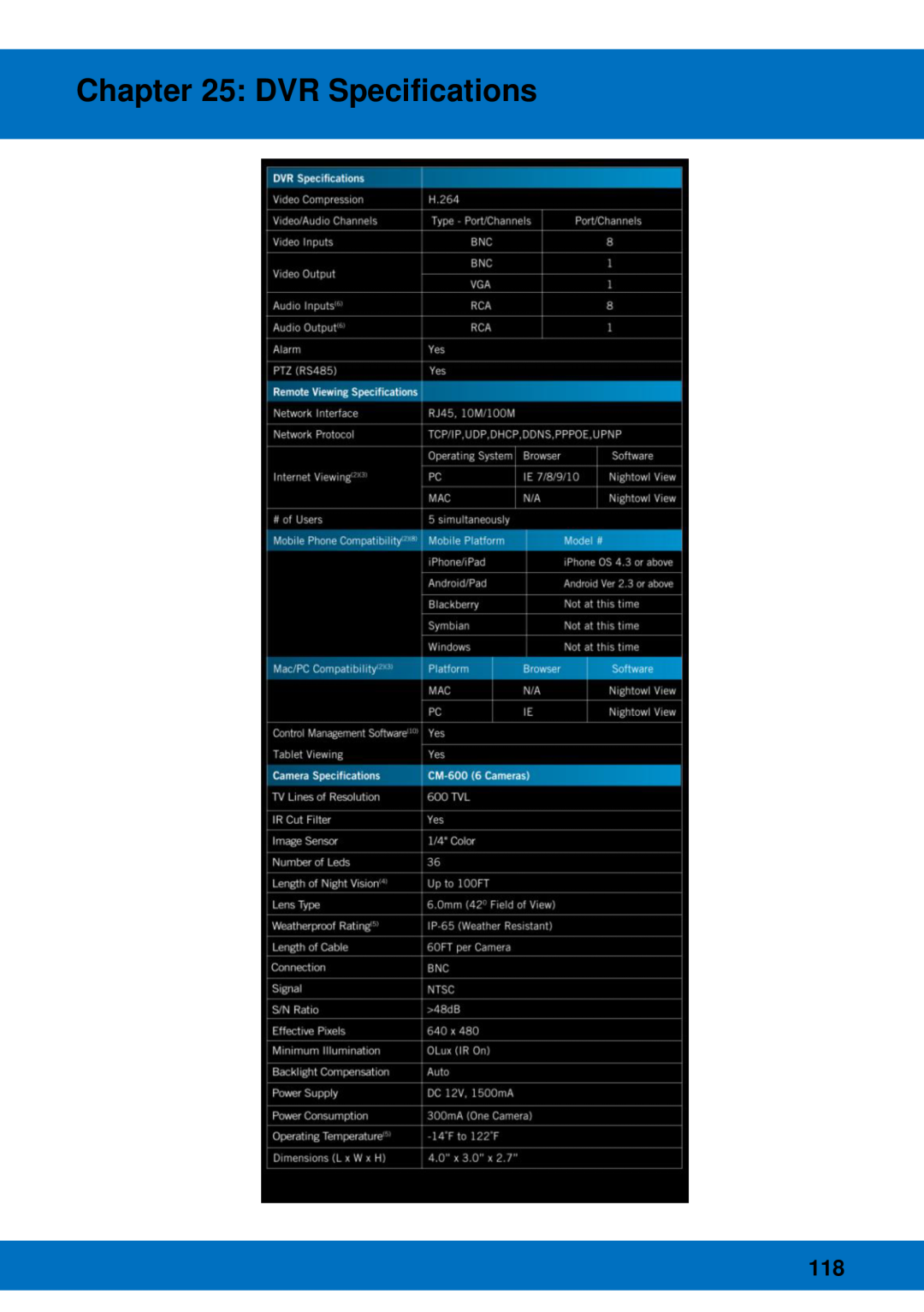 Night Owl Optics Night Owl Pro Remote Access, BJPRO-86-1TB manual DVR Specifications 