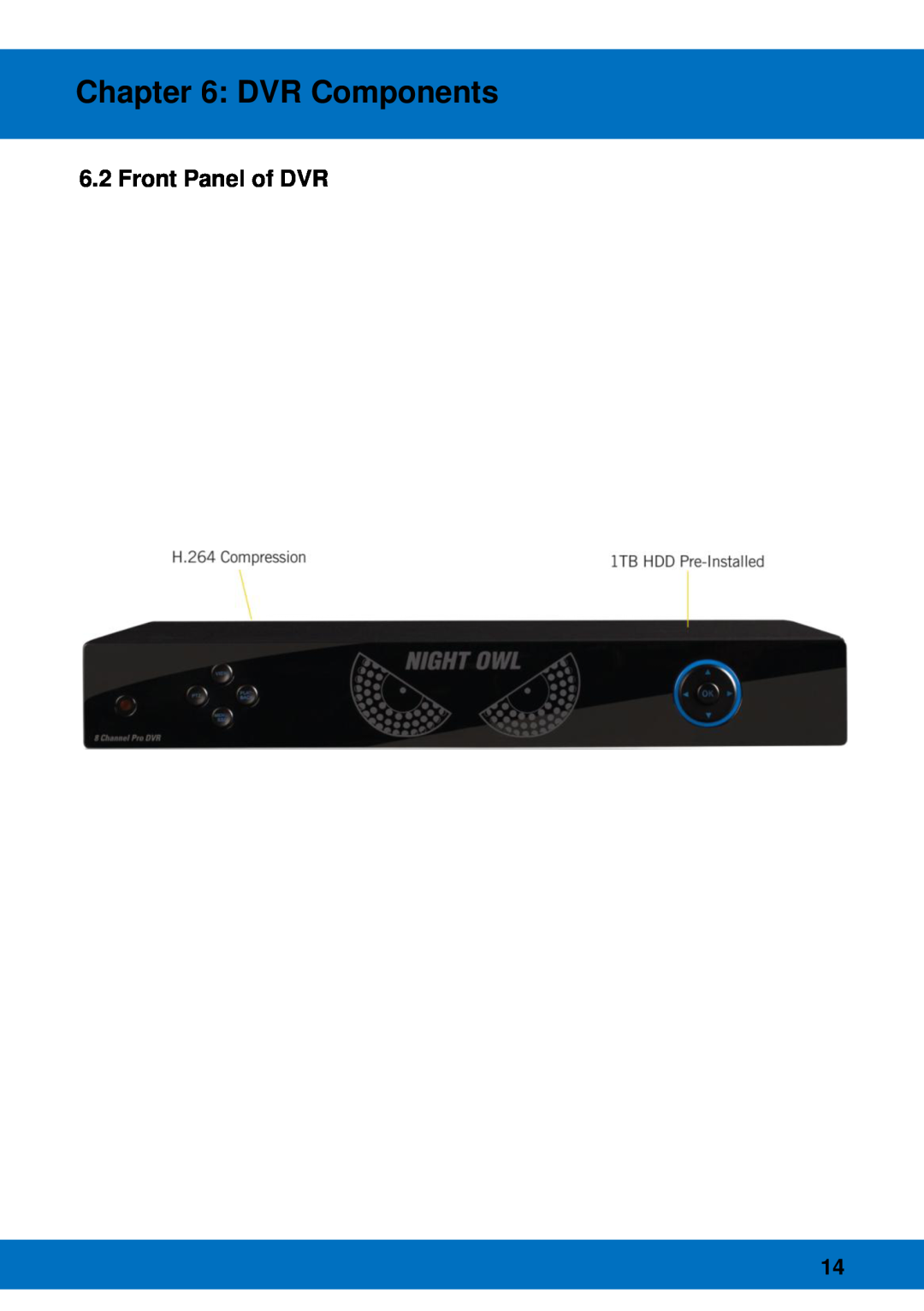 Night Owl Optics Night Owl Pro Remote Access, BJPRO-86-1TB manual Front Panel of DVR, DVR Components 