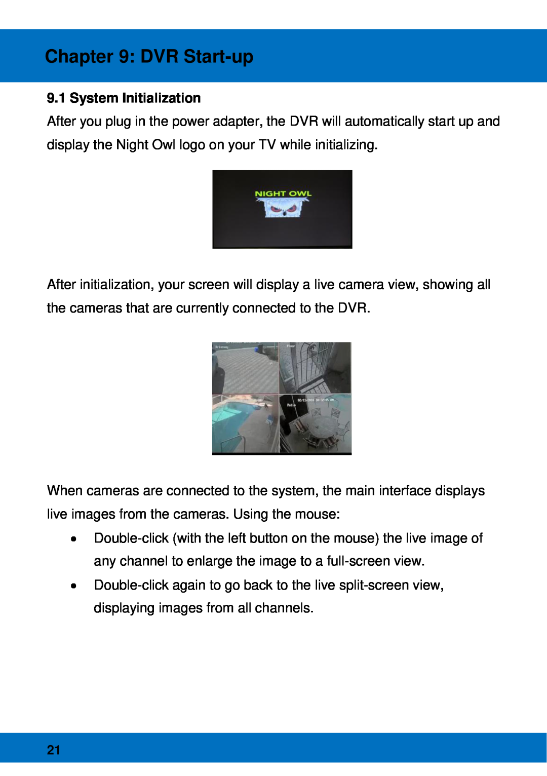 Night Owl Optics BJPRO-86-1TB, Night Owl Pro Remote Access manual DVR Start-up, System Initialization 