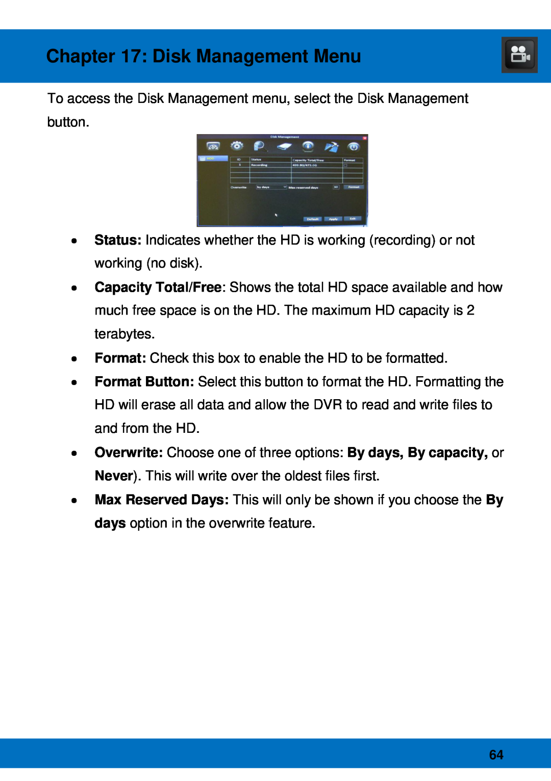Night Owl Optics Night Owl Pro Remote Access, BJPRO-86-1TB manual Disk Management Menu 