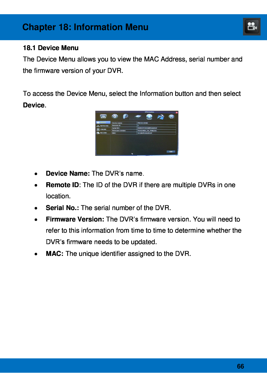 Night Owl Optics Night Owl Pro Remote Access, BJPRO-86-1TB manual Device Menu, Information Menu 