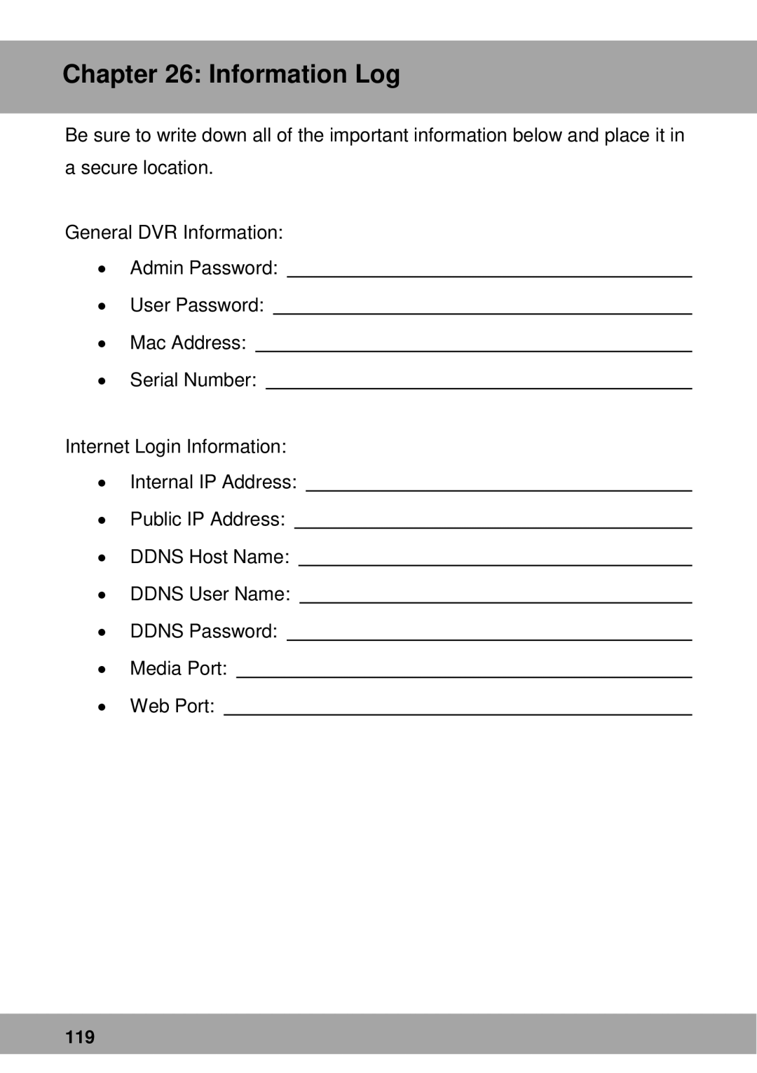 Night Owl Optics Advantage Series, Complete Security Solution manual Information Log 