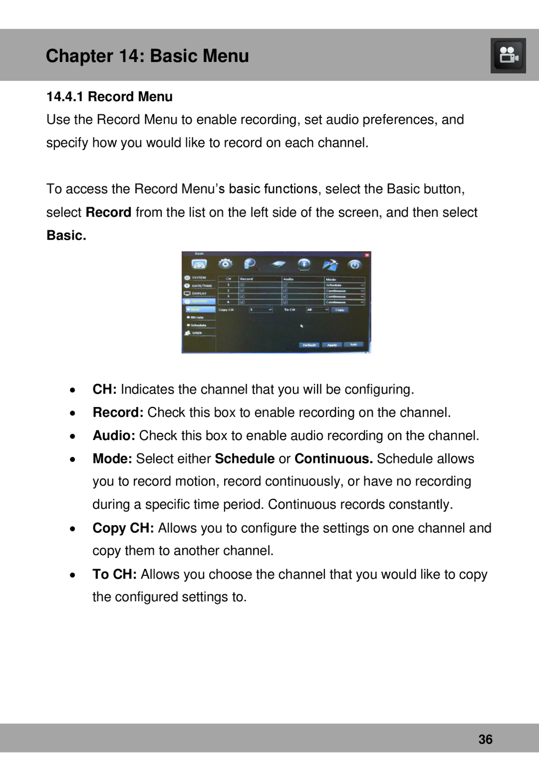 Night Owl Optics Complete Security Solution, Advantage Series manual Record Menu, Basic 