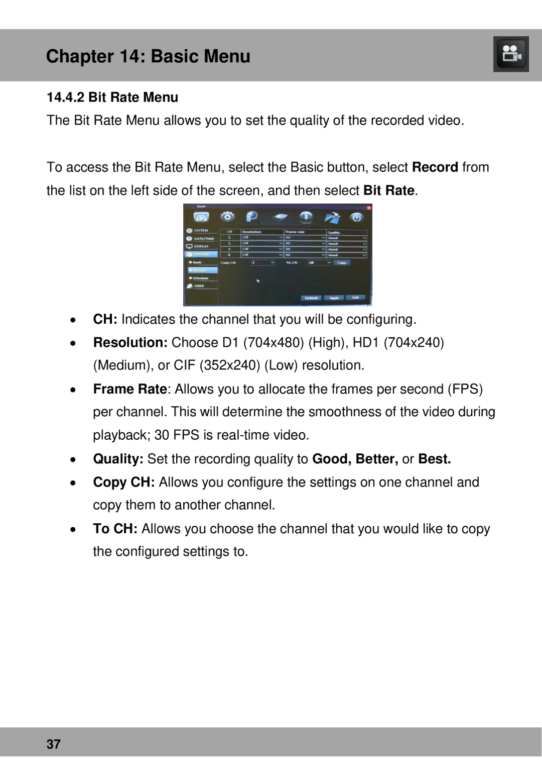 Night Owl Optics Advantage Series, Complete Security Solution manual Bit Rate Menu 