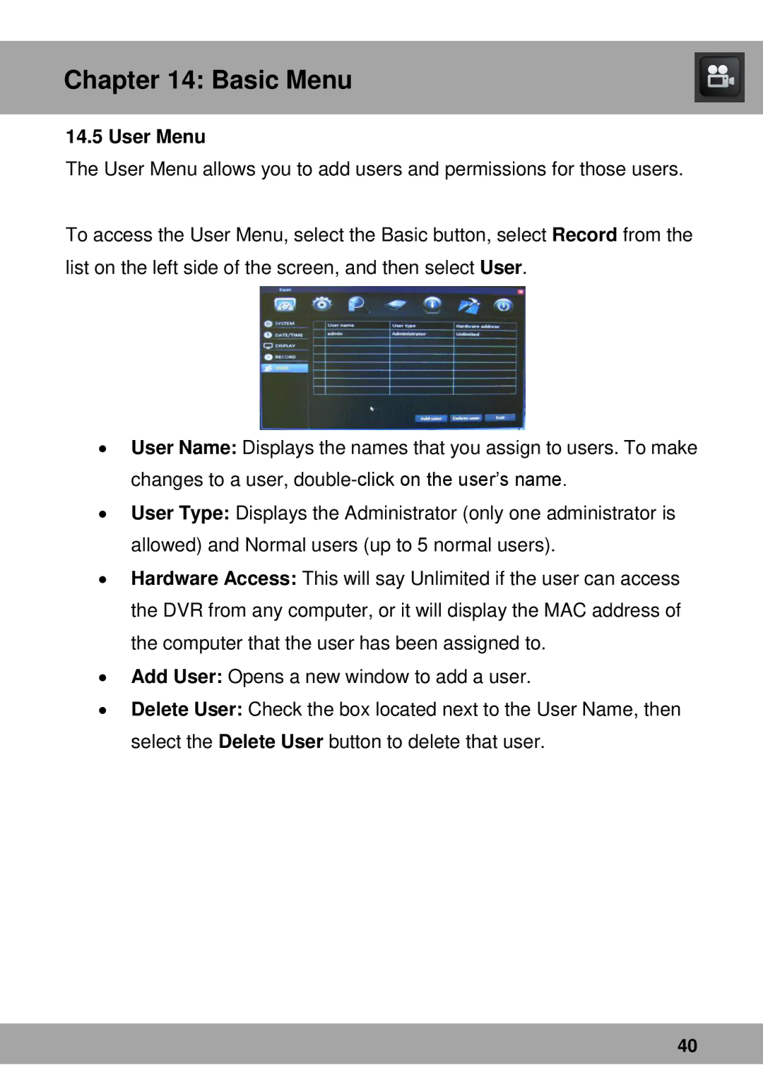 Night Owl Optics Complete Security Solution, Advantage Series manual User Menu 