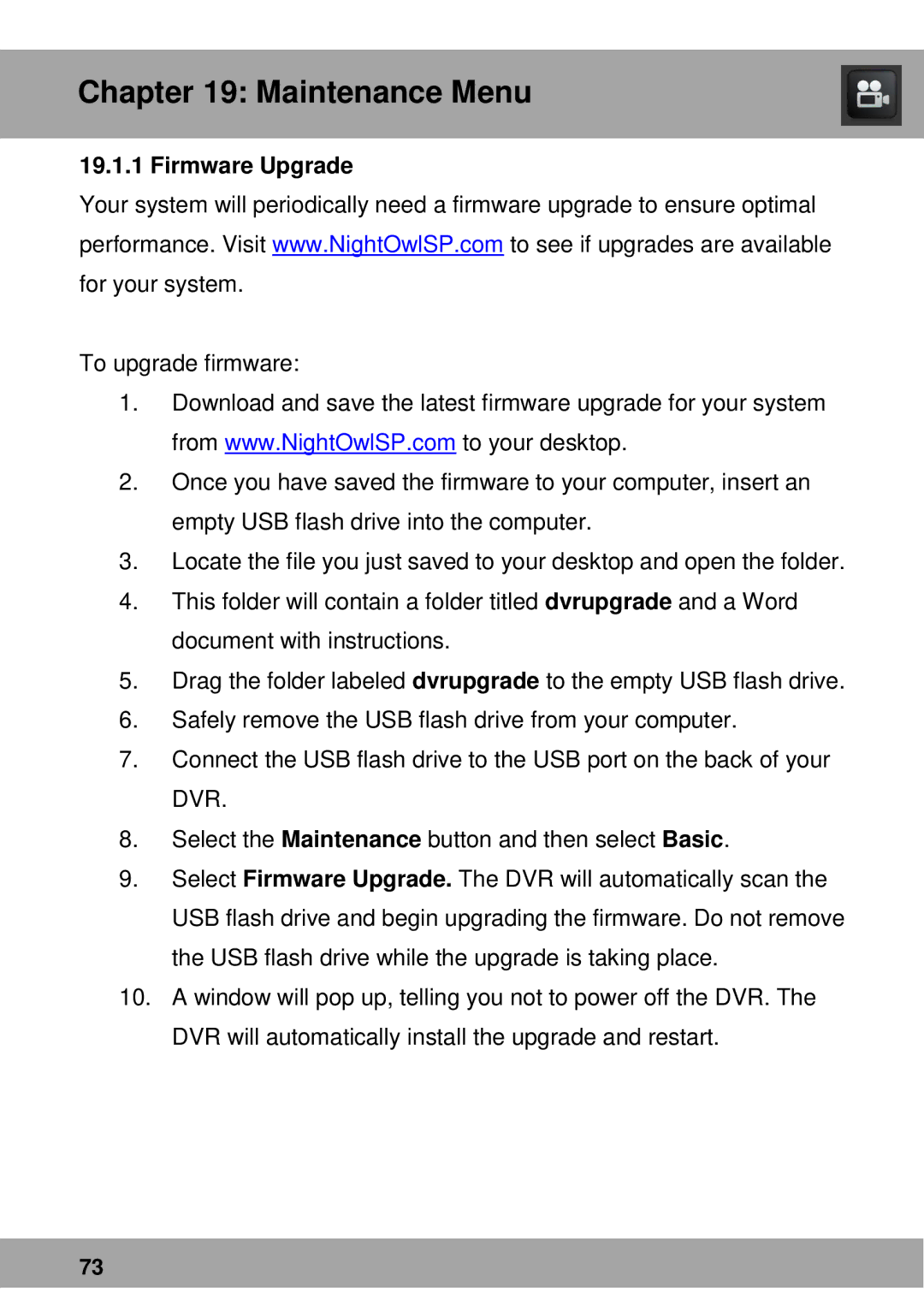 Night Owl Optics Advantage Series, Complete Security Solution manual Firmware Upgrade 