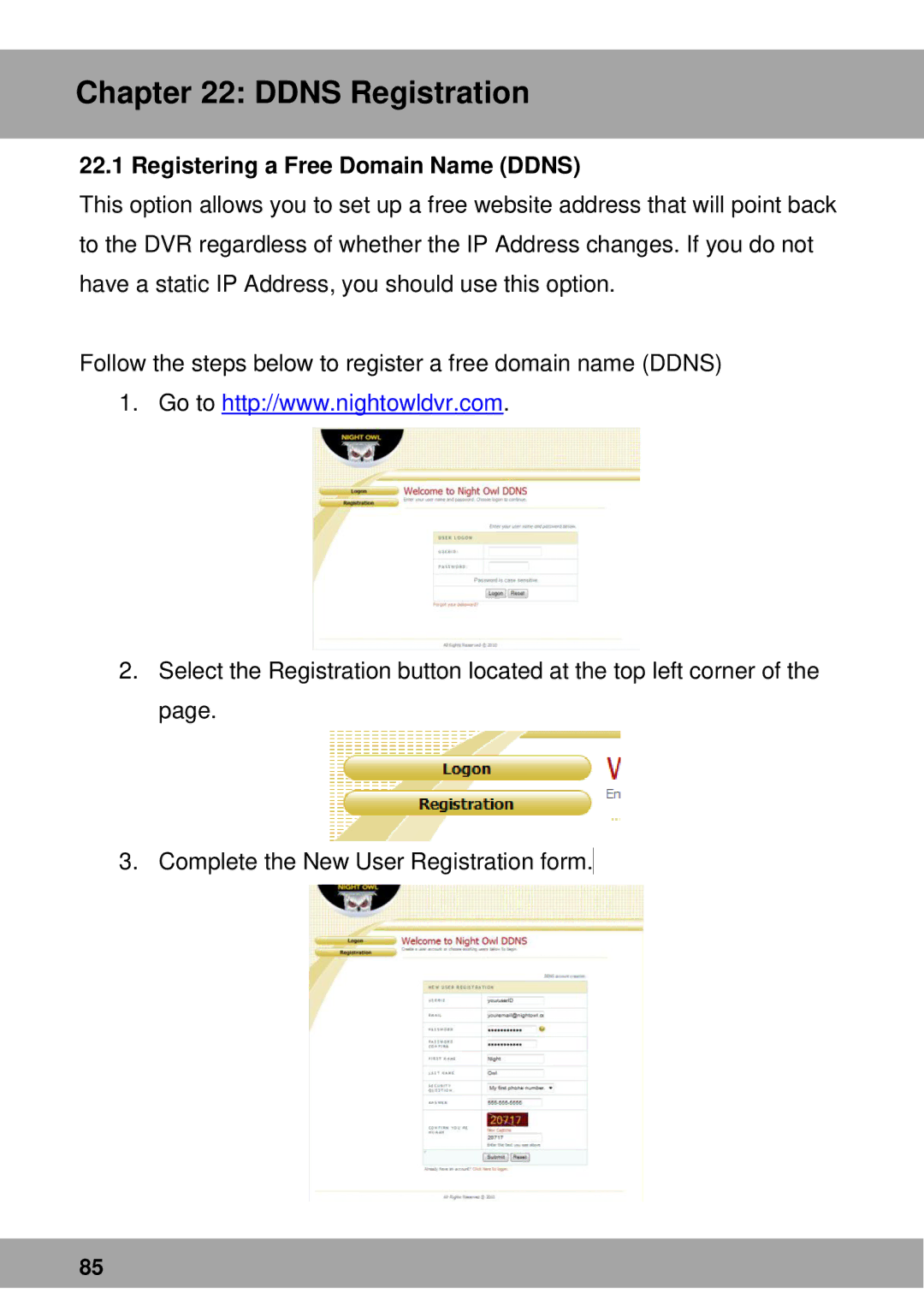 Night Owl Optics Advantage Series, Complete Security Solution manual Ddns Registration, Registering a Free Domain Name Ddns 