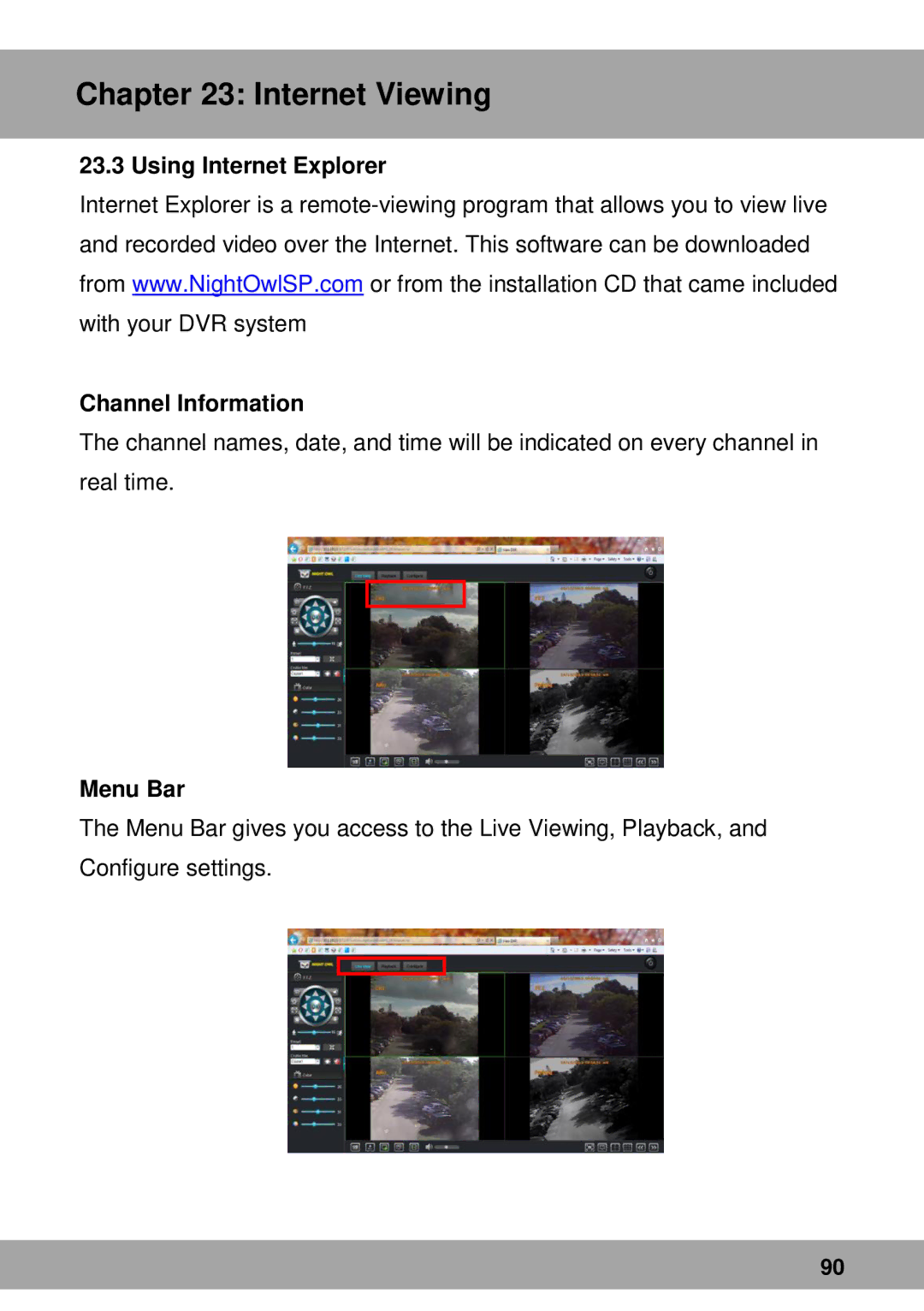 Night Owl Optics Complete Security Solution, Advantage Series manual Using Internet Explorer Channel Information, Menu Bar 